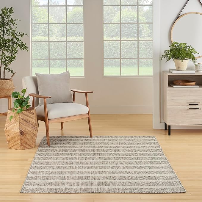 Nourison Home Positano Grey Ivory 6' x 9' Area Rug - Easy Clean, Non Shedding, Bed Room, Living Room, Dining Room, Kitchen (6' x 9')