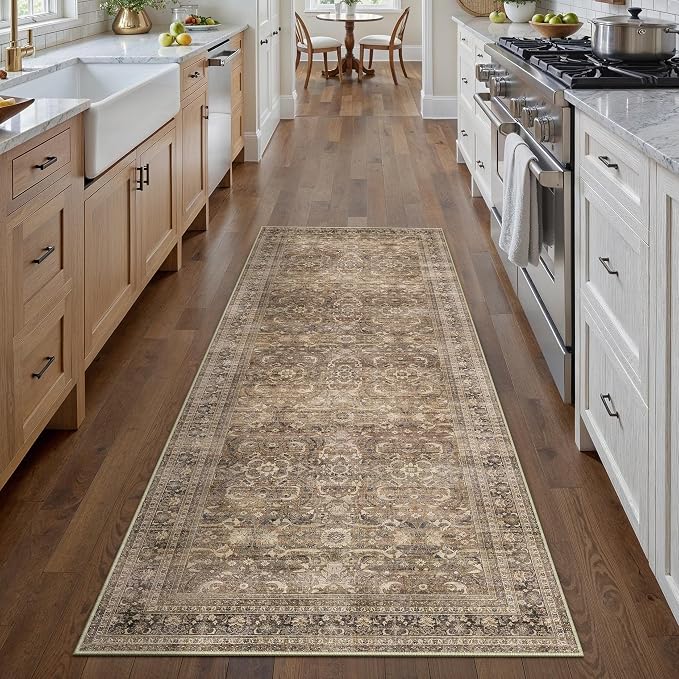 2x6 Brown Vintage Distressed Washable Runner Rug for Hallway | Low Pile, Non Slip, Retro Style, Soft Distressed Hallway Runner Rug for Kitchen, Entryway, Laundry Room, Home Decor
