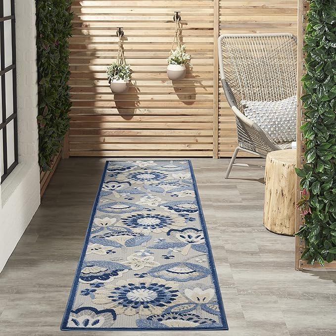 Nourison Home Aloha Blue Grey 2'3" x 12' Area Rug - Easy Clean, Non Shedding, Bed Room, Living Room, Dining Room, Kitchen (12' Runner)