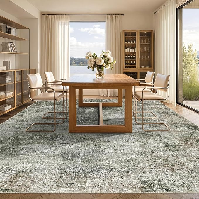 Tortania Area Rug Living Room Rugs - 6x9 Washable Large Soft Neutral Boho Moroccan Bohemian Farmhouse Rug Indoor Floor Carpet for Bedroom Under Dining Table Home Office Decor - Olive Brown