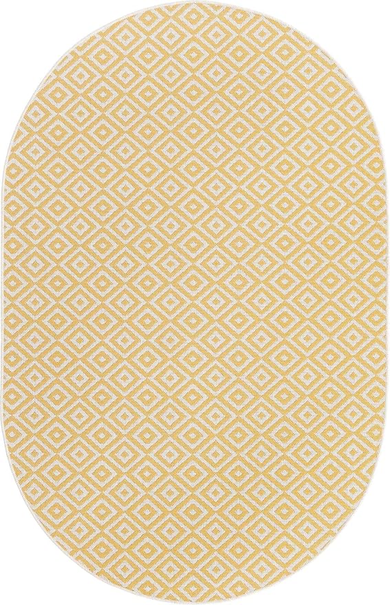 Unique Loom Jill Zarin Outdoor Collection Area Rug - Costa Rica (5' 3" x 8' Oval, Yellow Ivory/ Ivory)