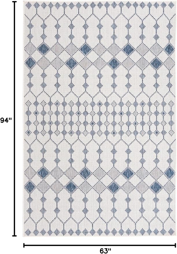 Unique Loom Outdoor Trellis Collection Area Rug - Traliccio (5' 3" x 7' 10" Rectangle, Ivory/ Navy Blue)