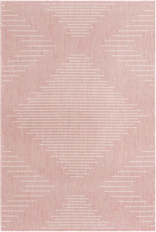 Unique Loom Outdoor Modern Collection Area Rug - Tambor (4' 1" x 6' 1" Rectangle, Pink/ Ivory)