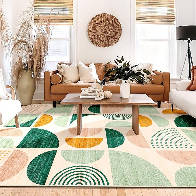 Green Rug Boho Washable,6x9 Area Rugs Non Slip Modern Abstract Large | Throw Carpet for Living Room Bedroom Dining Room Soft Low Pile Floor Indoor Bohemian Sage Green