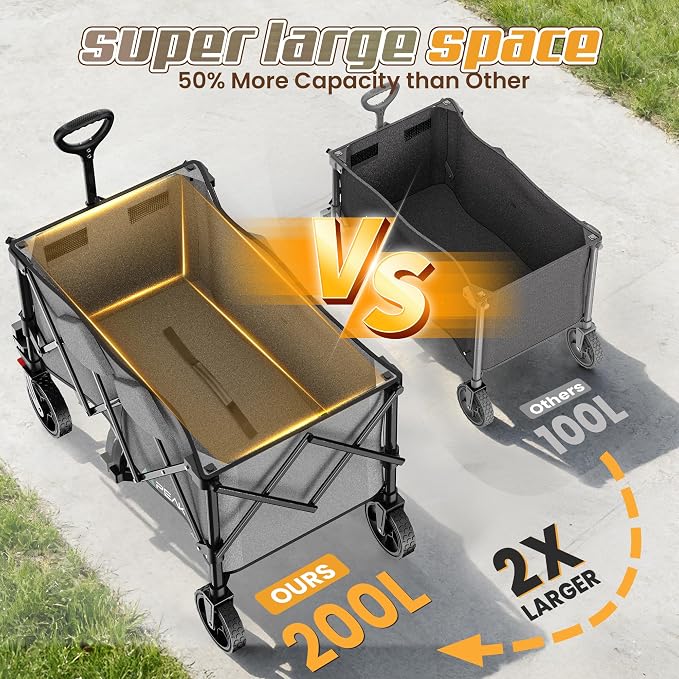 Wagons Carts Foldable,Collapsible Wagon with Wheels,450LBS Heavy Duty Beach Wagon Cart,Lightweight Portable Folding Utility Wagon Cart with Cup Holders for Camping, Garden, Sports, Grocery pcs (Gray)