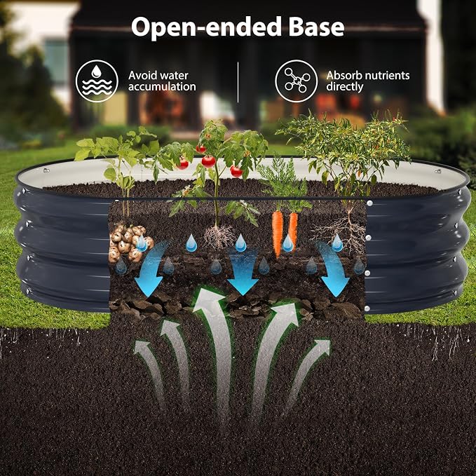 Winpull Raised Garden Bed Kit, 4x2x1 ft Galvanized Planter Box Outdoor with Safety Edging, Large Metal Raised Beds for Gardening Vegetables Flower Herb (Navy Blue)