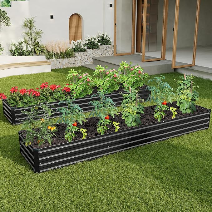 2PCS 12x2x1ft Galvanized Raised Garden Kit,Metal Planter Box,Black | Outdoor Elevated Metal Planter Box For Vegetables, Flowers & Herbs. Rustproof Galvanized Steel, Open Drainage, Easy Assembly