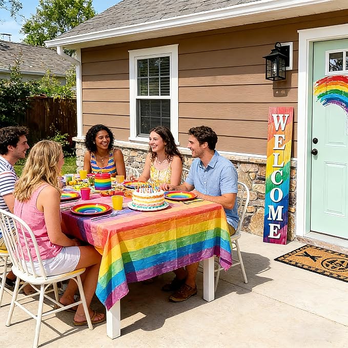 Vertical Wood Welcome Sign for Front Porch Vertical Decorative Sign Front Door Outdoor Indoor Welcome Sign 47.2x7.8 Inch Large Farmhouse Style(Rainbow)