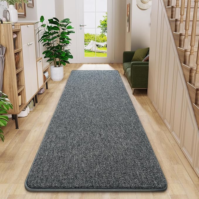 Chicrug Memory Foam 2x8 Runner Rugs for Hallway Entryway Bedroom | Low-Pile Long Carpet Runner Rug for Kitchen, Kids Rug for Bedside Dorm Room Decor, Dark Grey and White