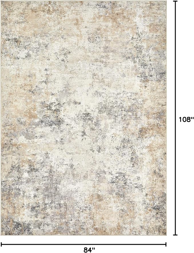 UERMEI 7x9 Area Rug Living Room Rugs - Washable Neutral Modern Abstract Soft Thin Large Rug Indoor Floor No Slip Rug Carpet for Bedroom Under Dining Table Home Office Decor - Golden Grey