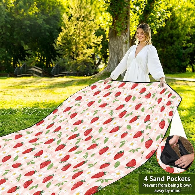 Picnic Blankets Beach Blanket 80" X 80" Extra Large Waterproof Camping Blankets Portable Outdoor Mat 3-Layer Blanket for Beach, Hiking, Park, Music Festival, Grass Lawn,Travel