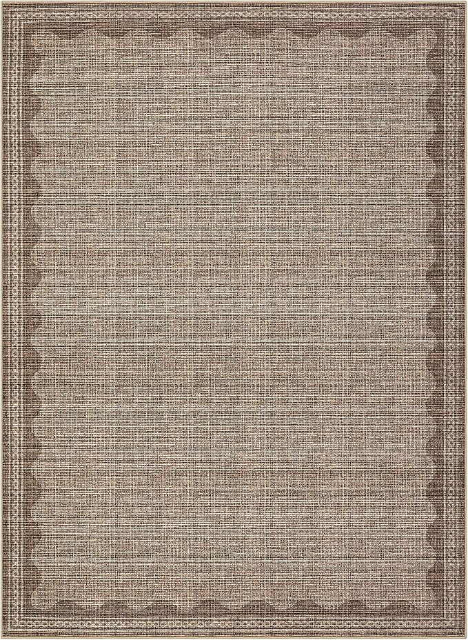 GarveeHome Scalloped Washable 8x10 Rug for Living Room Non-Slip Solid Coffee Modern Minimalism 8 x 10 Rug Low-Pile Carpet for Bedroom Dining Nursery Mat with Rubber Back