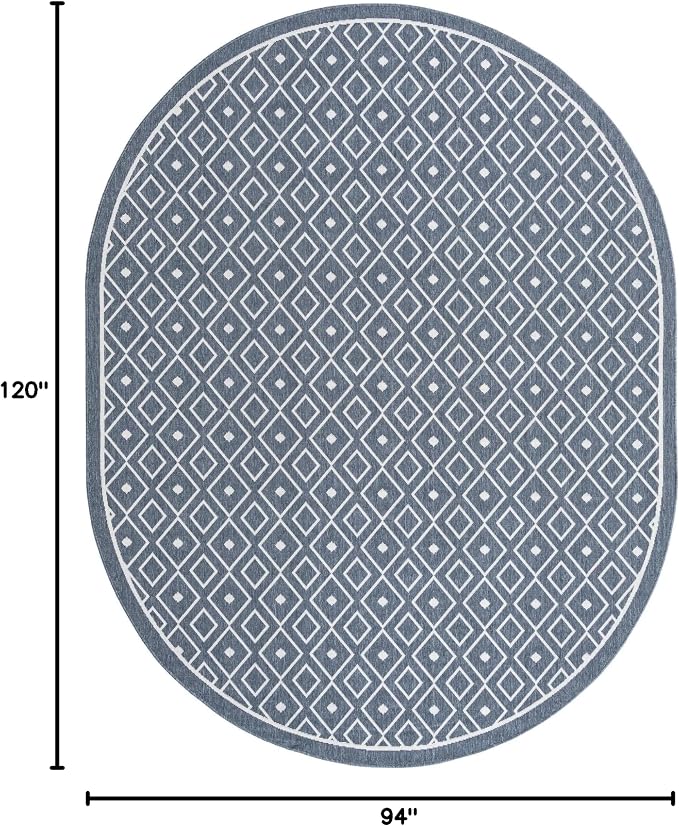 Unique Loom Outdoor Trellis Collection Area Rug - Kafes (7' 10" x 10' Oval, Navy Blue/ Ivory)