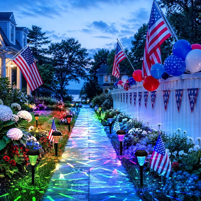 TISEJOY Solar Pathway Lights Outdoor Waterproof 16 Pack Color Changing Garden Light for Yard Patio Driveway Walkway Lawn Landscape Lighting for Outdoor 4th of July Decorations