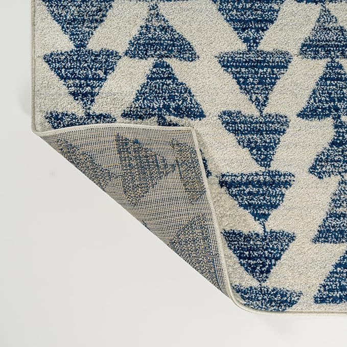 JONATHAN Y Aisha Moroccan Triangle Geometric Cream/Navy Indoor Area Rug, 8x10, Contemporary, Modern, Easy-Cleaning for Living Room, Bedroom, Kitchen, Pet Friendly, Non-Shedding (MOH206D-8)