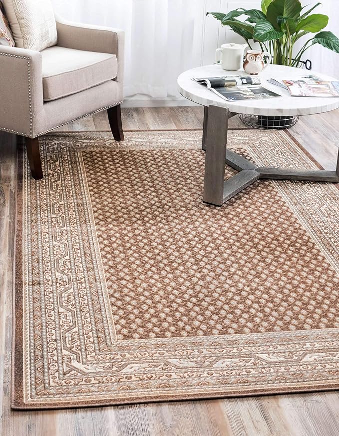 Unique Loom Williamsburg Collection Traditional Border with Dotted Center Area Rug, Rectangular 6' 0" x 9' 0", Brown/Beige