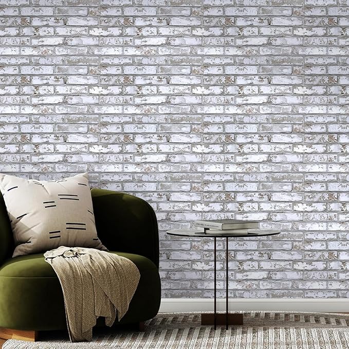 COMSTICKC 3D Gray-White Faux Brick Wall Stickers Peel and Stick Wall Covering, 12 pcs 22.8" x 11.8", Ultra-Light PVC Decorative Tiles Wall Panels, Designed for DIY Wall Upgrades Indoor, 22.48 sq.ft