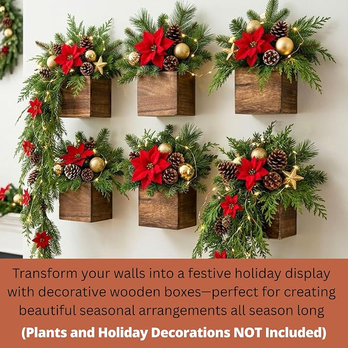 LaLaGreen Indoor Planter Box for Plants (4x4 Inch, 12 Pack) Small Square Wooden Wall Mounted Planters Wood Window Boxes Hanging Flower Pot Plant Holder Outdoor Herb Modern Vertical Garden Home Decor