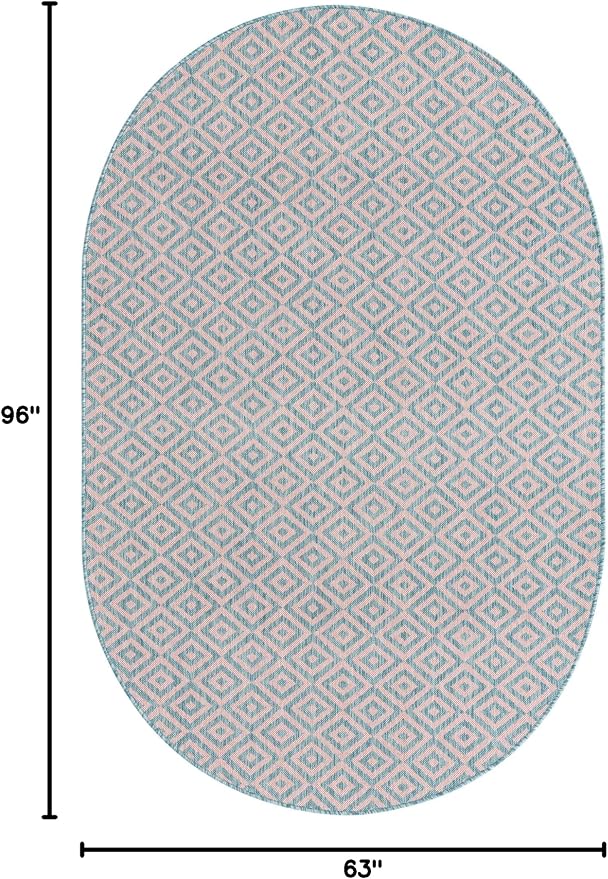 Unique Loom Jill Zarin Jill Zarin Outdoor Collection Area Rug - Costa Rica (5' 3" x 8' Oval, Pink and Aqua/Light Blue)