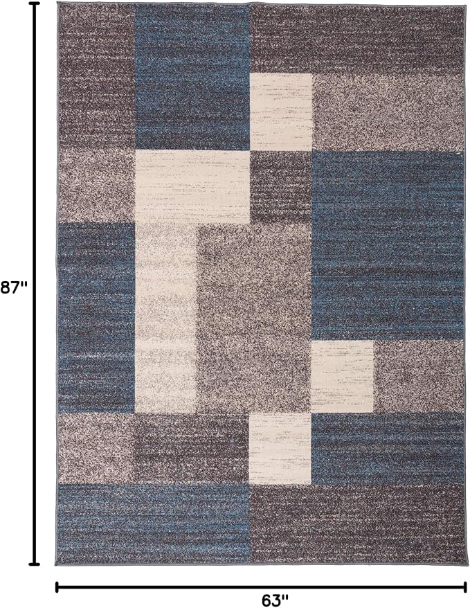 Rugshop Geometric Boxes Non-Slip Contemporary Area Rug Blue 5'3" x 7'3" | Non-Shedding, Rectangular, Size 5'3" x 7'3", Living Room, Bedroom, Dining Room, Home Office, Kitchen, Entryway, Hallway