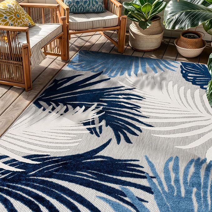 Rugshop Lucca Contemporary Floral Indoor/Outdoor Area Rug 3'3"x5' Navy