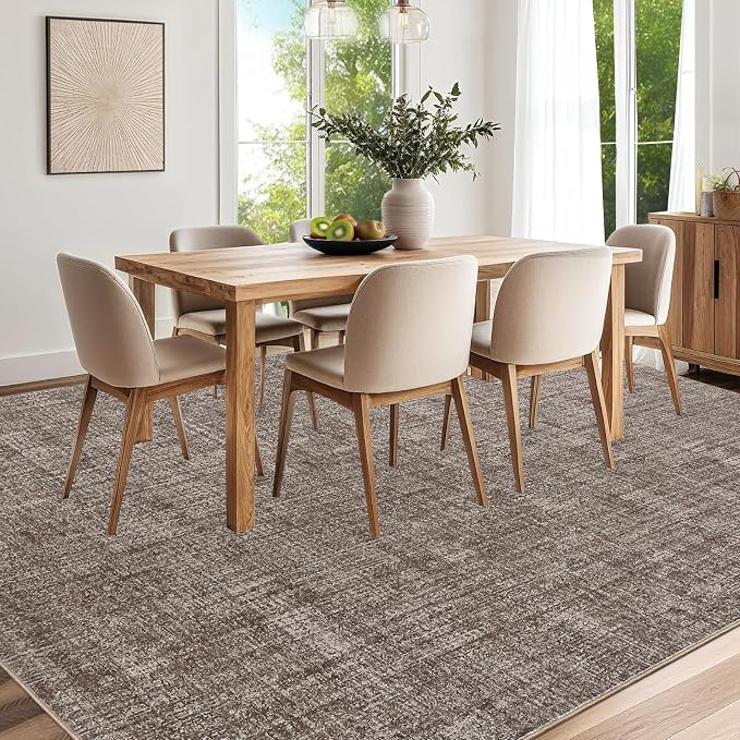 Garvee Solid Washable Rugs 5x7 Area Rugs for Living Room Bedroom Brown | Soft Non Slip Rugs for Bedroom, Low Pile Neutral Rug, Stain Resistant Foldable Carpet for Playroom Dorm, Farmhouse Rugs