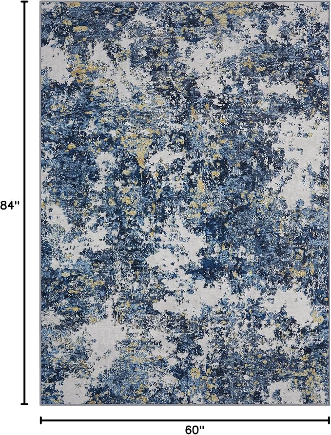 Tosuoka 5x7 Area Rugs for Living Room Abstract Washable Blue Multi Rug | With Anti-Slip Backing，Non-Shedding，Stain-Resistant，Soft Modern Large Carpet for Bedroom Dining Room Farmhouse Nursery