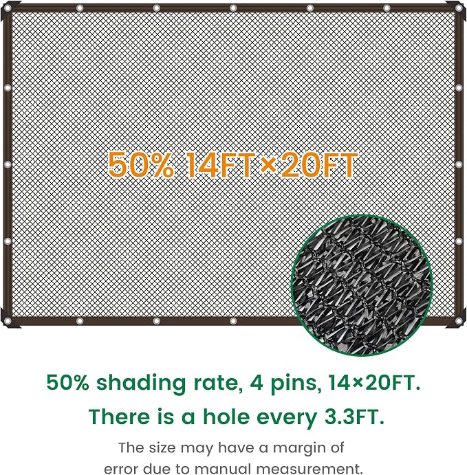50% 14 X 20 FT Black Shade Cloth, Outdoor Woven Sun Shade with Grommets, Durable Breathable Netting Shading Antifreezing for Patio, Garden, DIY Home, Plants Cover, Greenhouse, Dog Kennel