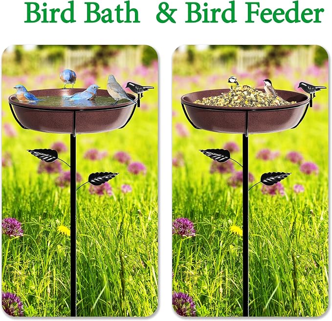 3" Deep Metal Bird Bath for Outdoors 40in Tall, Removable 13" Dia Birdbath Bowl with Stable Stake, Vintage Birdbaths and Bird Feeders for Outside Garden Yard Patio Lawn Decor(Antique Bronze)