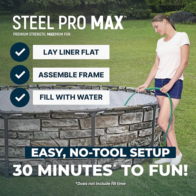 Bestway Steel Pro MAX 12' x 30" Above Ground Swimming Pool Set with Pump | Durable Round Metal Frame Outdoor Backyard Pool, Puncture-Resistant Liner - Type I Filter Cartridge Included, Stone Print