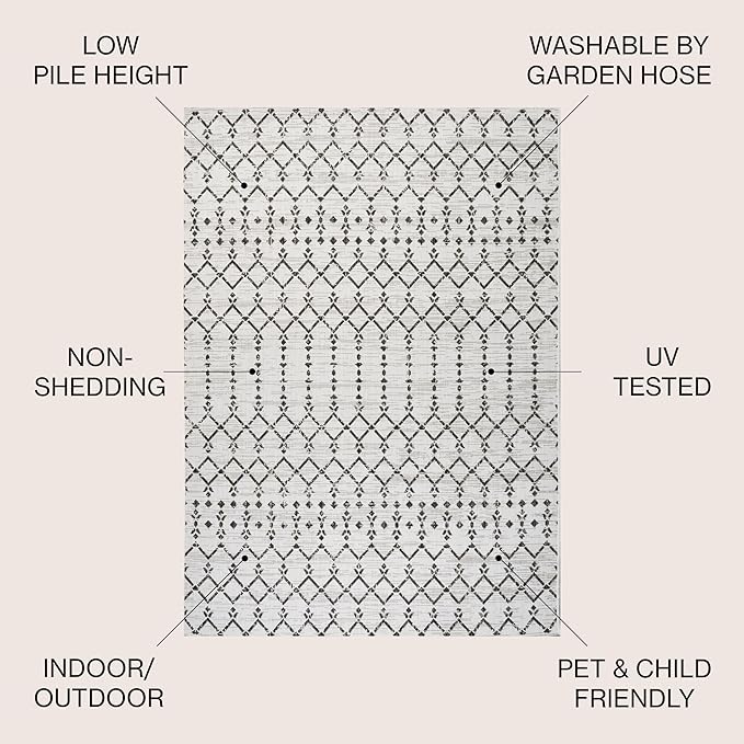 JONATHAN Y Moroccan Geometric Indoor Outdoor Round Area Rug 5 Ft Cream/Black, Ourika Textured Weave for Backyard, Patio, Porch, Easy-Cleaning, High Traffic, Pet-Friendly, Non-Shedding (SMB108I-5R)