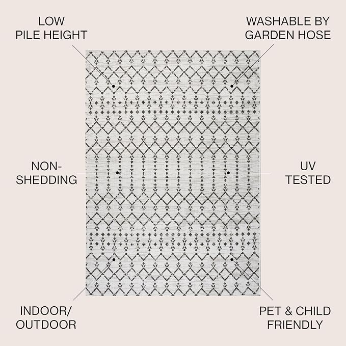 JONATHAN Y Moroccan Geometric Indoor Outdoor Square Area Rug 6X6 Cream/Black, Ourika Textured Weave for Backyard, Patio, Porch, Easy-Cleaning, High Traffic, Pet-Friendly, Non-Shedding (SMB108I-6SQ)