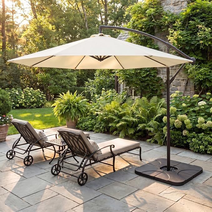 Greesum 10FT Cantilever Offset Patio Umbrella, Outdoor Umbrella for Yard, Market, Heavy-Duty Waterproof Pool Umbrella with 6 Sturdy Ribs, UV Protection for Beach, Deck, Garden, Backyard