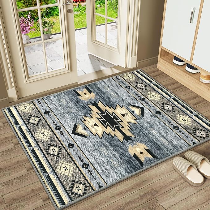 BENRON Western Entryway Rug 2x3, Small Area Rugs for Kitchen, Grey | Southwest aztec Rug,Throw Rugs for Hallway Porch Front Door Washable