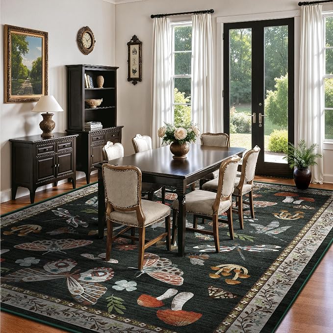 8x10 Area Rugs, Insect Ultra Soft Washable Rug Non Slip with Rubber Back, Stain Resistant Rugs for Living Room, Bedroom, Dining Room(Black Butterfly)