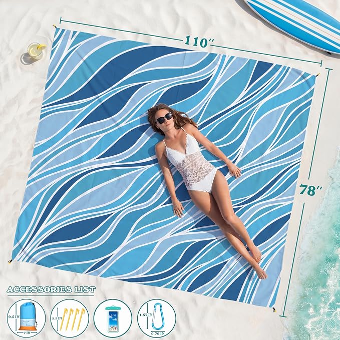 Famstar Beach Blanket Oversized Extra Large 78"X81"/10'X9',Waterproof Sandproof Beach Blanket 2-8 Adults Lightweight Durable for Travel Camping Hiking Picnic
