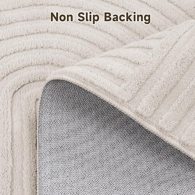 Pauwer 4ft Area Rugs for Living Room, Modern Non Slip Washable Rug, Beige | Arch Pattern, Soft Fluffy, Neutral, Boho Accent, Indoor Round Floor Carpet, For Kids Room Dining Room Nursery Entryway