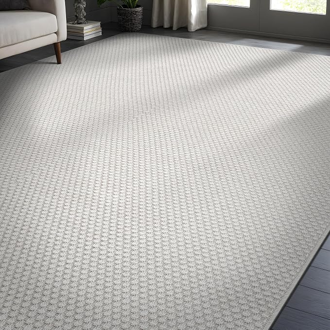 CAMILSON Easy Jute Rug 5x7, Indoor Outdoor Off-White Farmhouse Area Rugs for Living Room Patio and Kitchen Rug, Solid Woven Design, Easy-Cleaning, Washable Outside Carpet Alfombras (5 x 7)
