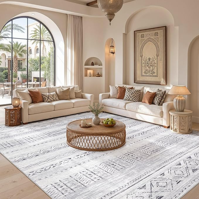 cotiled Boho 5x8 Area Rugs for Living Room: Soft Moroccan Washable Rug | Solve Modern Neutral Trendy Home Decor - Stain Resistan Indoor Carpet for Bedroom Dining Room Dark Grey