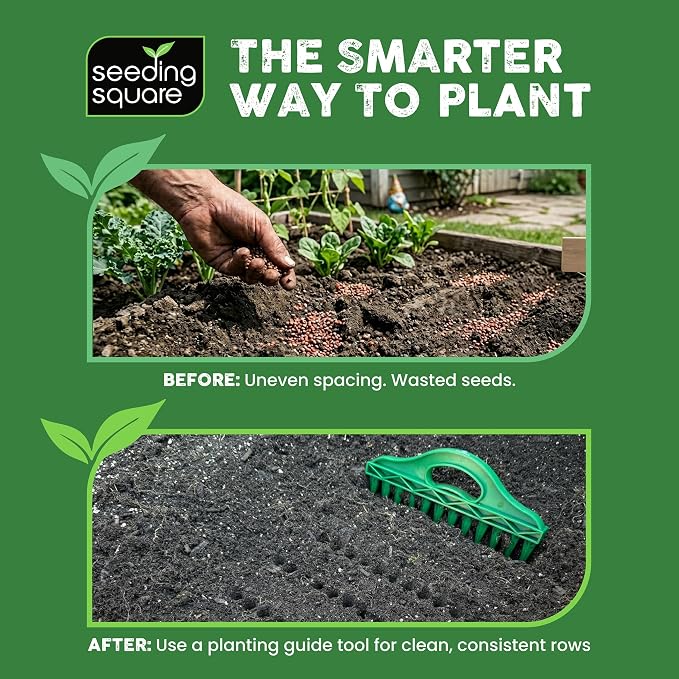 The Row Seeder by Seeding Square – Handheld Garden Tool for Precise Seed & Seedling Spacing in Rows & Seed Trays – for Vegetables, Flowers & Herbs. Durable & Ergonomic