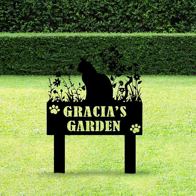 Custom Cat Garden Sign with Stake, Persnalized Metal Sign for Outdoor, Customized Metal Yard Decor, Patio Lawn Art, Custom Pet Name for Farmhouse, Housewarming Gift