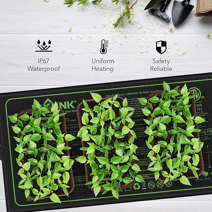 BN-LINK Seedling Heat Mat for Seed Starting 10" x 20.75", 4 Pack Daisy Chainable Waterproof Warming Mat Plant Heating Pad for Seed Germination, Indoor Growing, Hydroponic, Greenhouse, ETL Listed
