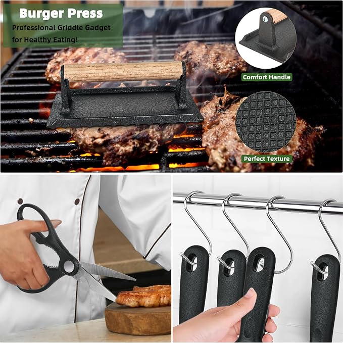 42PCS Blackstone Griddle Accessories Kit, Flat Top Grill Accessories Set for Blackstone and Camp Chef, Grill Spatula Set with Melting Dome, Burger Press, Gifts for Men, for Men