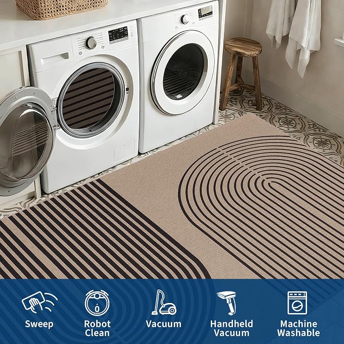 GarveeHome Modern Rainbow Easy Jute 4x6 Area Rug, Indoor/Outdoor Reversible Low Pile, Non-Slip & Washable Carpet for Living Room, Bedroom, Kitchen, Sunroom