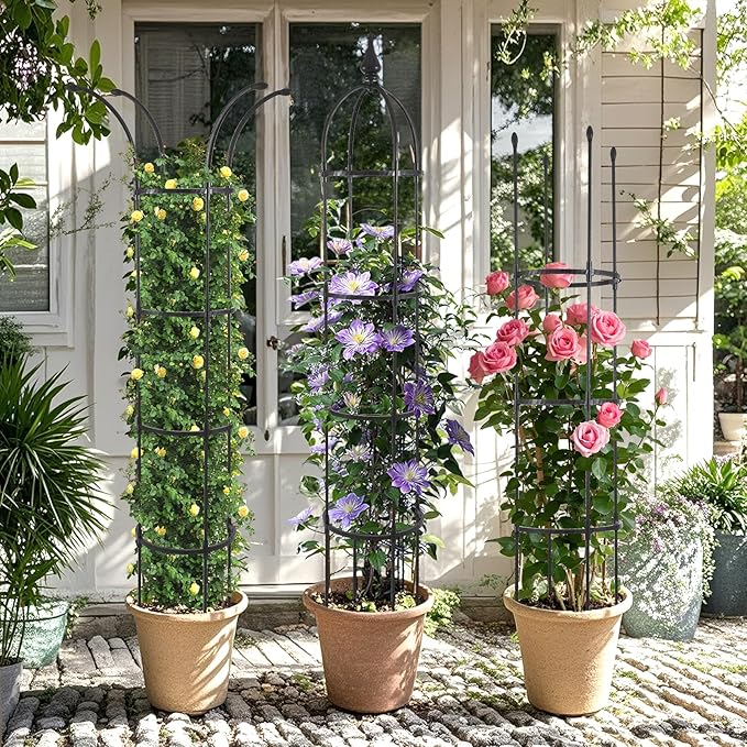 WellSign Obelisk Trellis for Climbing Plants Outdoor 6.6ft, Garden Tower Trellis for Potted Plants Indoor with Twist Tie, Clips and Butterflies Rustproof Coated Metal Support for Vines Rose 2Pack