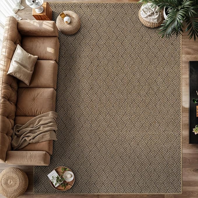 Luul Home Easy Jute Rugs 10x14 Herringbone Natural Color Living Room Indoor Outdoor Area Rug for Patio and Kitchen Rug High Traffic Washable Easy to Clean Solid Boho Woven Design Carpet (10 x 14)