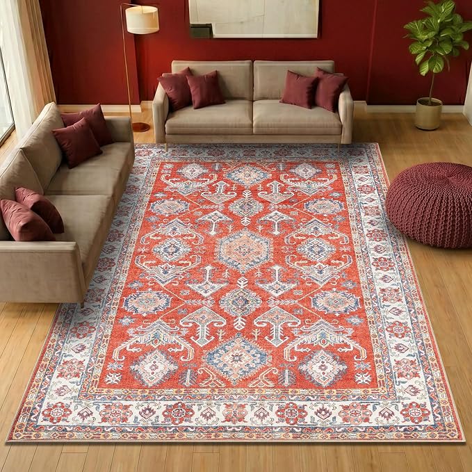 Keen Home Design Vintage Washable Area Rug, Non-Slip Low Pile, 10x14 | Machine Washable Cotton Chenille, 0.25In Low Pile, Rubber Non-Slip Back; Living Room, Dining Room, Bedroom