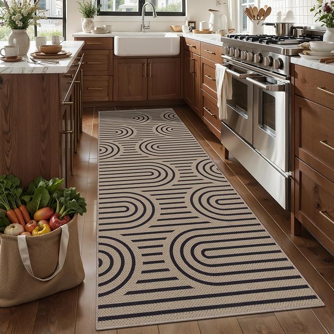 Tangsoo Modern Rainbow Easy Jute Rug 2.6x10 Washable Kitchen Runner for Hallways,Non-Slip Thin Farmhouse Carpet Runner Contemporary Indoor Outdoor Runners Door Mat for Laundry Entryway Porch