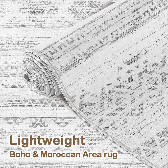 Tortania Area Rug Living Room Rugs - 10x12 Washable Large Soft Neutral Boho Moroccan Bohemian Farmhouse Rug Indoor Floor Carpet for Bedroom Under Dining Table Home Office Decor - Ivory Gray