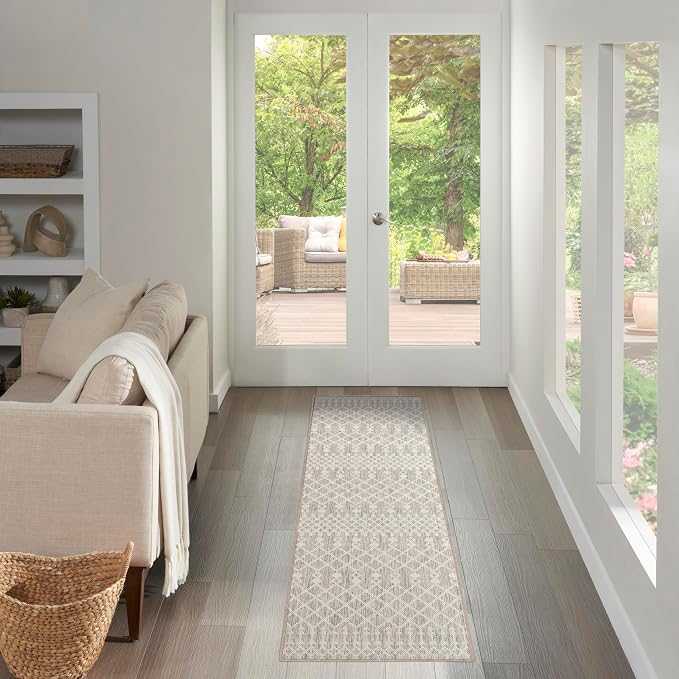 Nourison Home Positano Light Grey 2'2" x 8' Area Rug - Easy Clean, Non Shedding, Bed Room, Living Room, Dining Room, Kitchen (8' Runner)